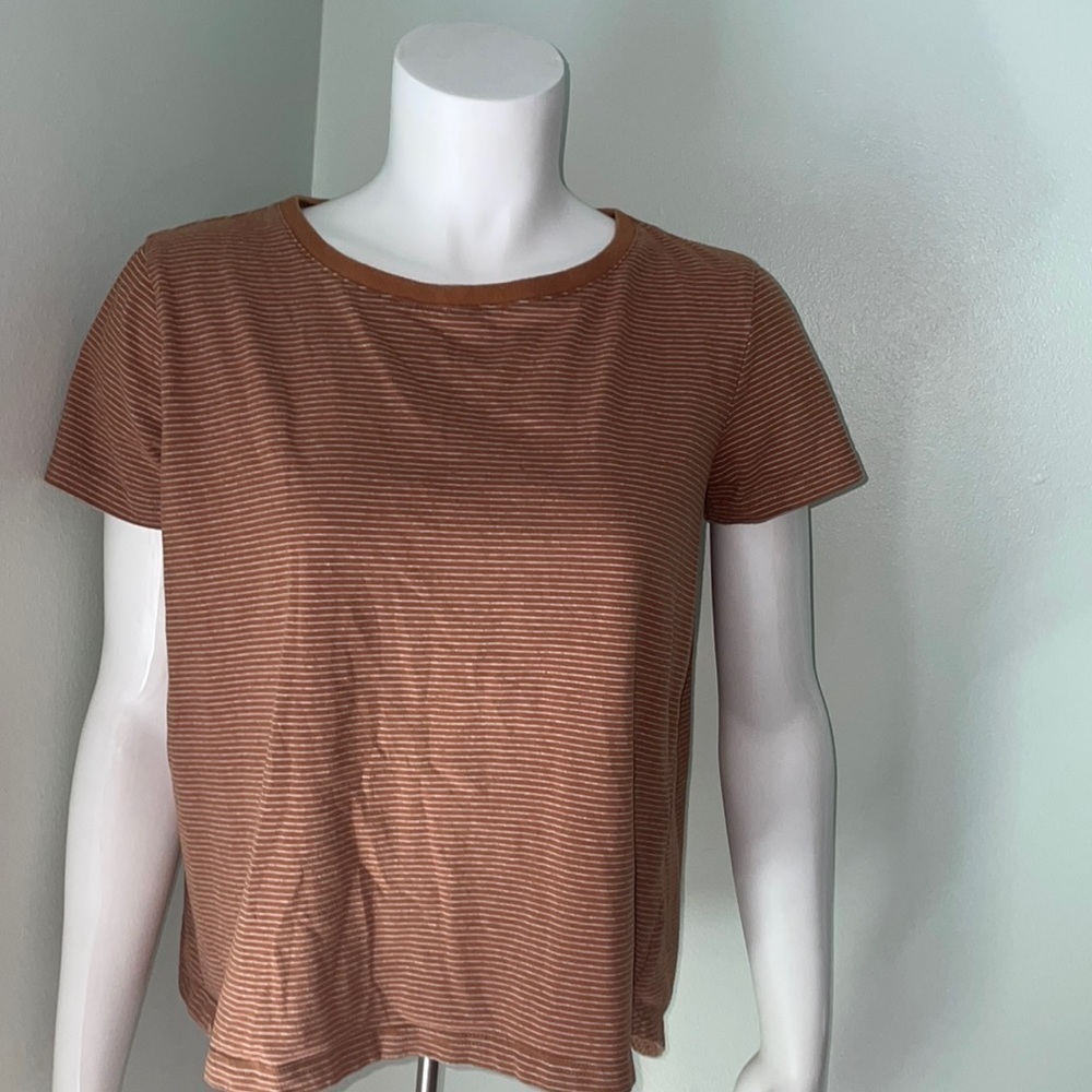 MOD REF High/Low Short sleeve brown stripe tee small